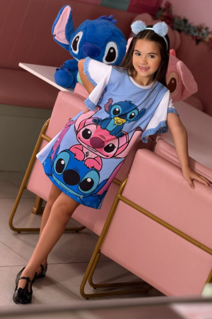 Vestido Stitch Azul com Tiara